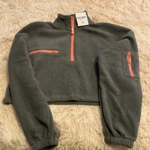Gray Fleece Half Zip Cropped Sweater XS
